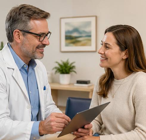 Adult patient discussing sedation dentistry options with a dentist